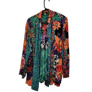 Carole Little Multicolor Vibrant Open Front Crinkle Y2K Hippie Cardigan Size 8